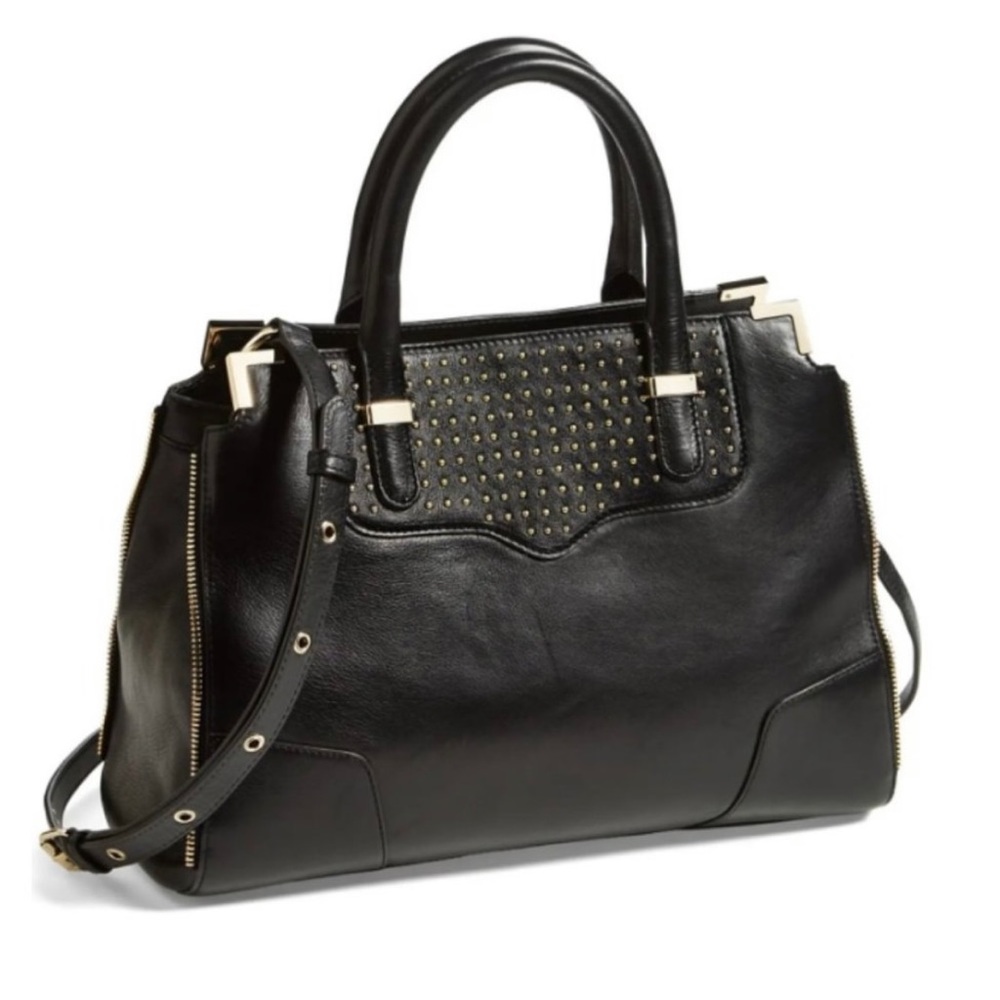 Rebecca Minkoff Studded Amorous Satchel Black Leather EUC
